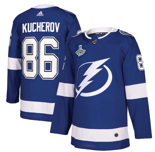 Men's Tampa Bay Lightning #86 Nikita Kucherov 2021 Stanley Cup Champions Stitched Jersey